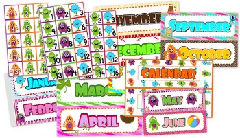Preview of Monster Themed Classroom Calendar Set