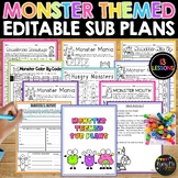 Monster Themed Math and ELAR Editable Sub Plans | NO PREP 