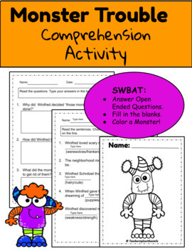 Preview of Monster Trouble Reading Comprehension Activity