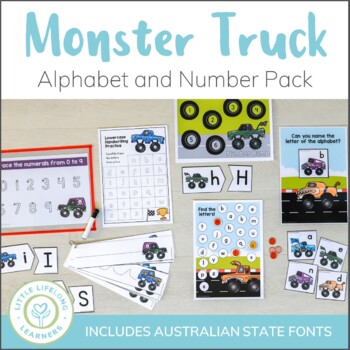 Preview of Monster Truck Alphabet and Number Pack