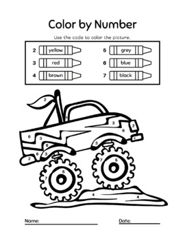 Monster Truck Color by Number by Sarah Suffoletto | TPT