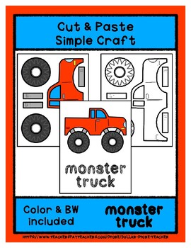 Preview of Monster Truck - Cut & Paste Craft - Super Easy Perfect for Pre-K & Kindergarten