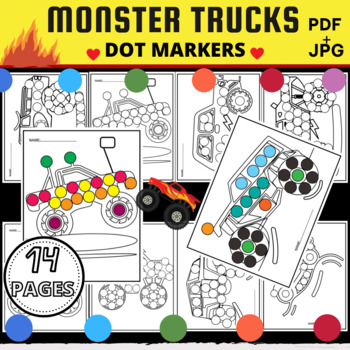 Preview of NO PREP Monster Truck Dot Marker Activity Book For Kids,Vehicles Dot Markers