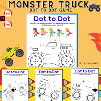 Preview of Monster Truck Draw a line and Handwriting practice. Learning numbers for kids