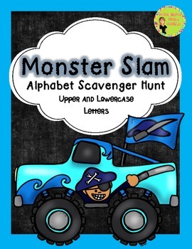 Preview of Monster Trucks Alphabet Scavenger Hunt: Upper and Lowercase Letters