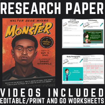 Preview of Monster Walter Dean Myers Research Paper Unit