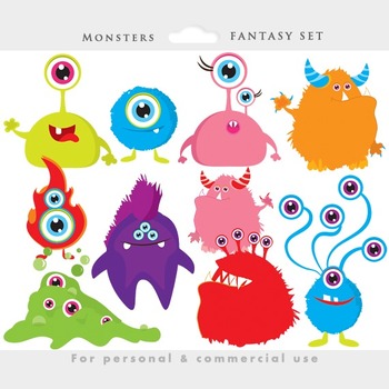 Preview of Monster clipart - monsters clip art, whimsical, cute, aliens, colorful