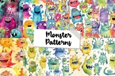 Monster pattern, monster digital paper, 20 pics