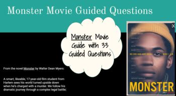 Preview of Monster the Movie 33 Guided Questions with Answers (Netflix Walter Dean Myers)