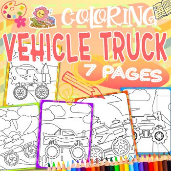 Preview of Monster truck car vehicle cartoon pages Coloring book for Kids