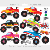 Monster trucks clipart - trucks clip art, fire, red, digital clip art,