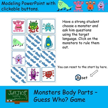 Monsters Body Parts Guess Who Game