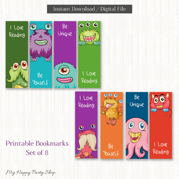 Preview of Monsters Bookmarks, Funny Bookmarks, Printable, Readings and Books, PRINTABLE