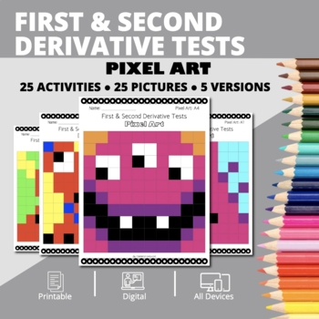 Preview of Monsters: Calculus First & Second Derivative Tests Pixel Art Activity