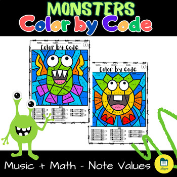 Preview of Monsters Color by Code - Music + Math - Note Values