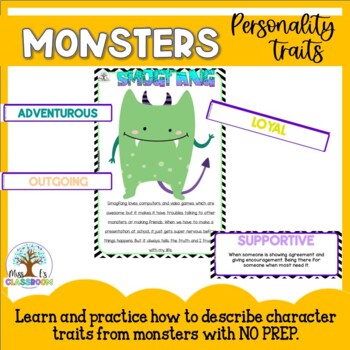 Preview of Monsters - Character traits (descriptive writing) NO PREP
