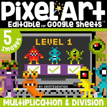 Preview of Pixel Art Math Multiplication and Division Facts: Monsters Theme After Halloween