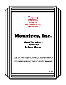 Preview of Monsters, Inc. Activity Worksheets for French - Digital Files