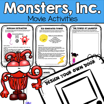 Preview of Monsters, Inc. Movie Activities - Science, Art, Writing, Design