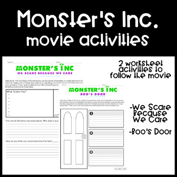 Preview of Monsters, Inc. Movie Activities | Worksheets, SEL