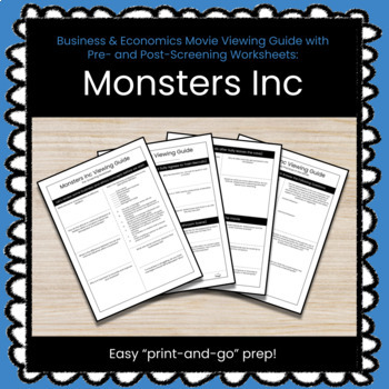 Preview of Monsters Inc Movie Viewing Guide + Worksheets (Business, Leadership, Ethics)