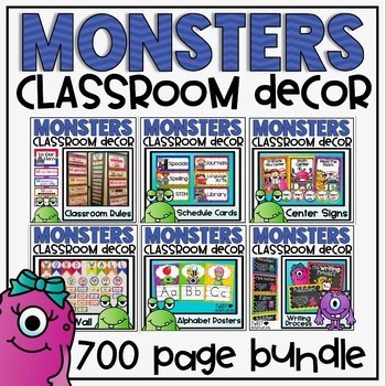 Preview of Monsters Classroom Decor Bundle with Schedule Cards, Labels, Jobs, Rules & more!