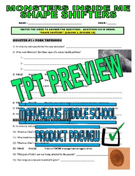 Preview of Monsters Inside Me : Shape Shifters (biology video worksheet / science / sub)