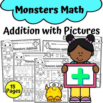 Preview of Halloween Monsters Math Addition To 10 Kindergarten Morning Work Math Center