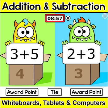 Monsters Addition And Subtraction Game: Team Challenge Activity For Smart Boards