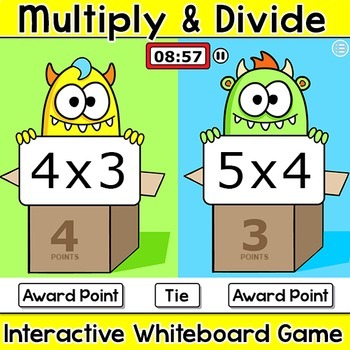 Preview of Multiplication and Division Game - Monsters Team Challenge Smart Board Activity