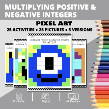 Preview of Monsters: Multiplying Positive & Negative Integers Pixel Art Activity