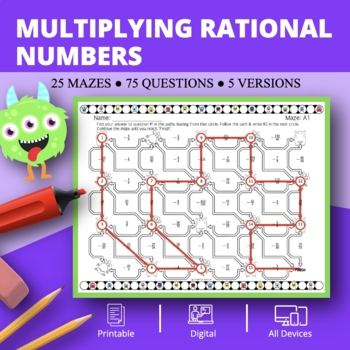 Preview of Monsters: Multiplying Rational Numbers Maze Activity