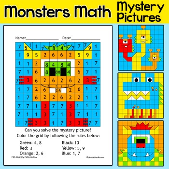Preview of Monster Color by Addition & Subtraction Facts – Math Morning Work