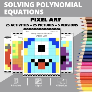 Preview of Monsters: Solving Polynomial Equations Pixel Art Activity