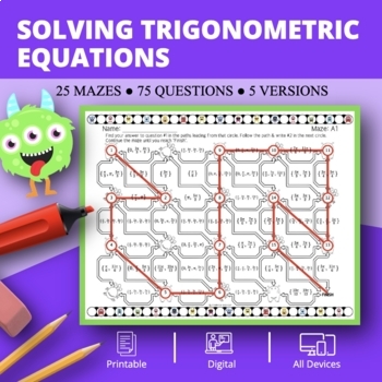 Preview of Monsters: Solving Trigonometric Equations Maze Activity