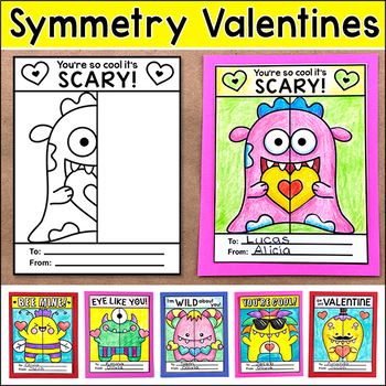 Preview of Monsters Lines of Symmetry Valentine's Day Cards