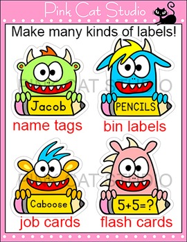 monster theme name tags labels by pink cat studio tpt