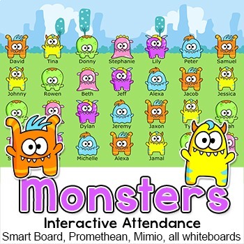 Preview of Monster Theme Interactive Attendance with Lunch Choices for All Whiteboards