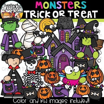 Preview of Monsters Trick or Treat Clipart {Halloween Clipart}