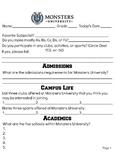 Monster's University Worksheet