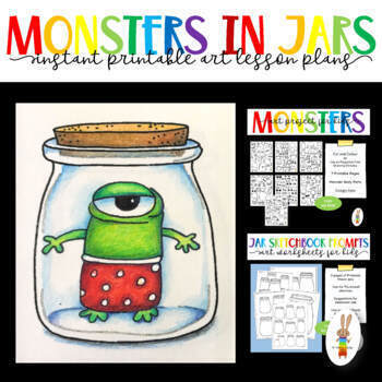 Preview of Monsters in Mason Jars - Elementary Art Lesson Bundle