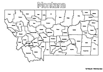 Montana State Map with Counties Coloring and Learning by World city maps