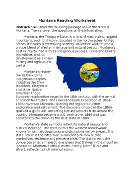 Preview of Montana State Profile & History Reading Worksheet w/Answer Key **Editable**