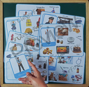 Preview of Montessori 16 Community Helper Word Mats With Matching Flashcards -Real Pictures