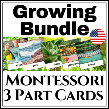 Preview of Montessori 3 Part Card GROWING Bundle (All 3 part cards)