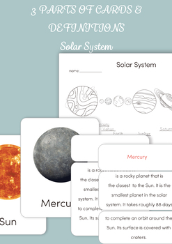 Preview of Montessori 3 Part Cards and Definitions - Solar System