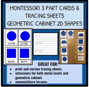 Preview of Montessori 3 Part Cards for 2D Shapes Geometric Cabinet and Metal Insets