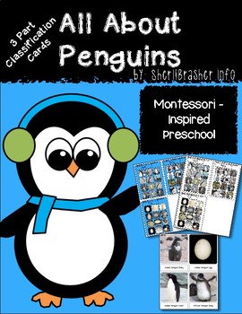 Preview of Montessori 3 Part Cards: All About Penguins  English Preschool Pack