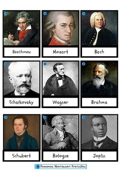Preview of Montessori 3 part cards Classical Composers, nomenclature, music history,