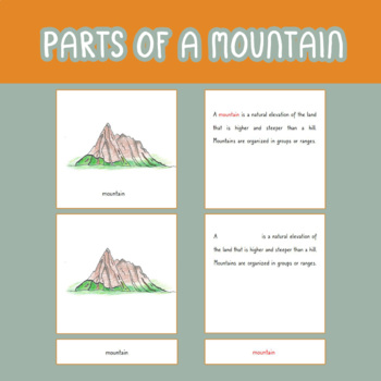 Preview of Montessori 3-part cards: Parts of a Mountain (nomenclature and definitions)